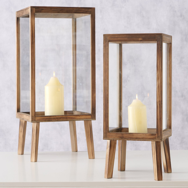 Set 2 felinare din lemn Malika