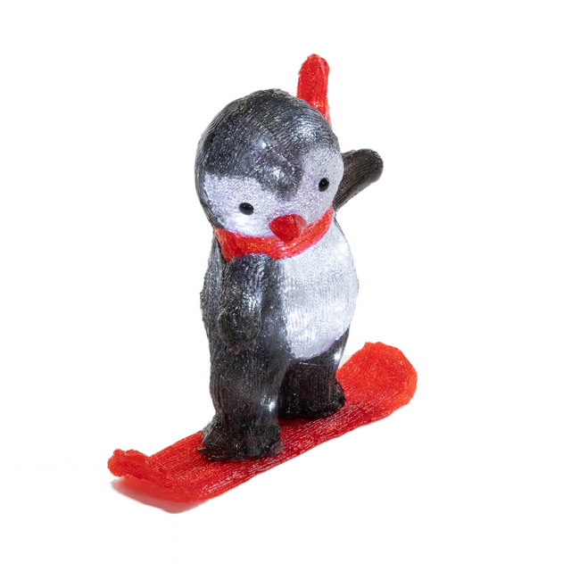Decoratiune de iarna LED, pinguin pe placa, 30,3 cm