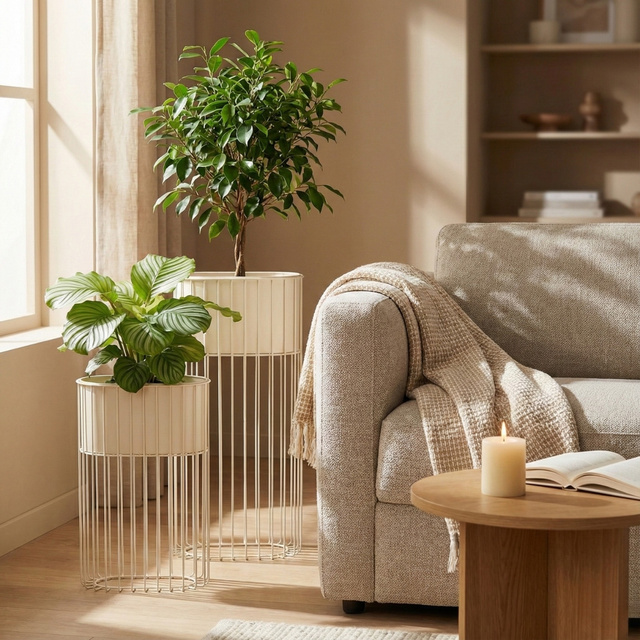 Set de 2 suporturi de flori metalice verticale SOFT FORM, bej