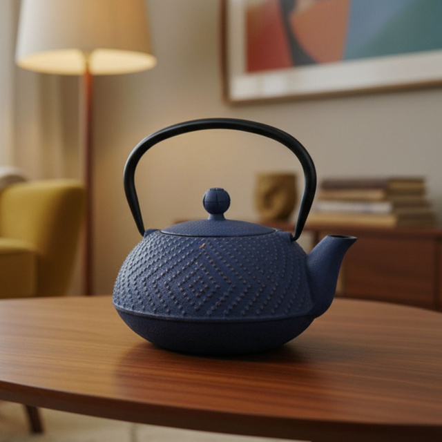 Ceainic din fontă cu infuzor KAMIN, 900 ml, bleumarin