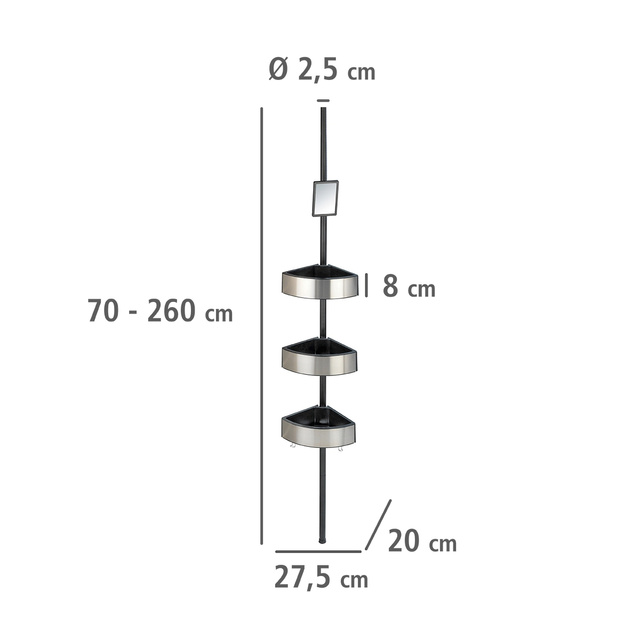 Raft telescopic cu 3 niveluri si oglinda, Negru, 70-260x27,5x20 cm, Wenko