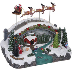 Figurina de Crăciun, MOS CRACIUN CU SANIA, în mișcare, cu LED, 33 cm