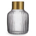 Vaza din sticla canelata cu decor auriu, inaltime 18 cm