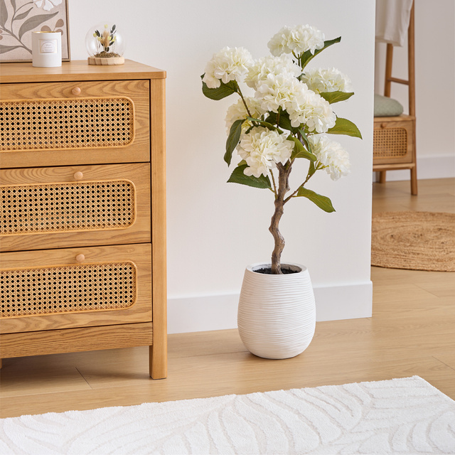 Hortensie artificială în ghiveci ceramic MIKA, albă, înălțime 100 cm