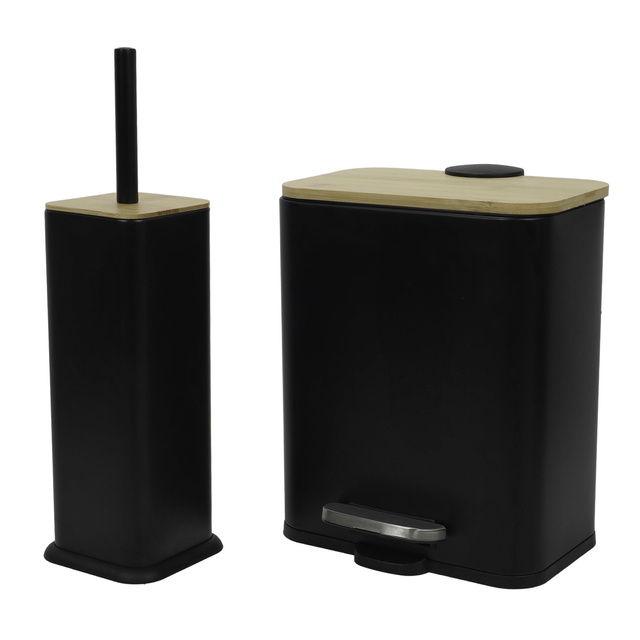 Coș îngust de baie ZETRU, 5 l, cu capac din bambus