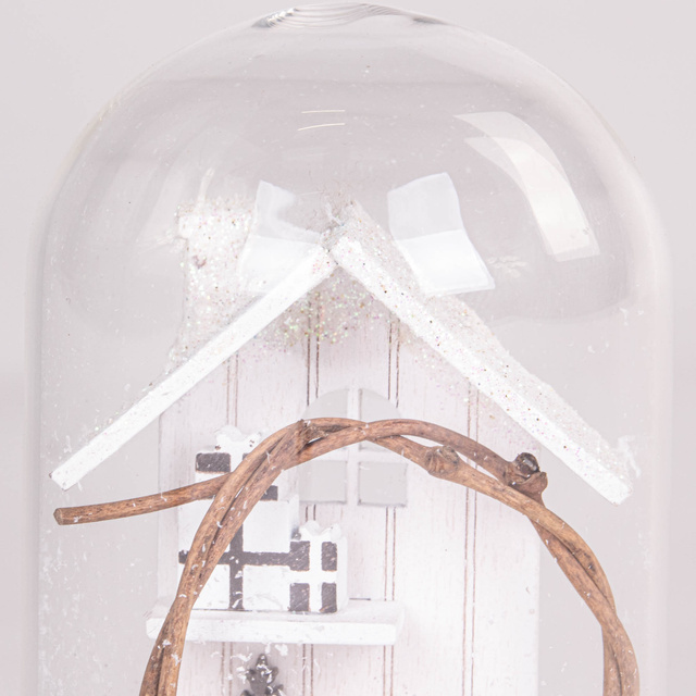 Sfera din sticlă cu ornament din lemn, 11 cm