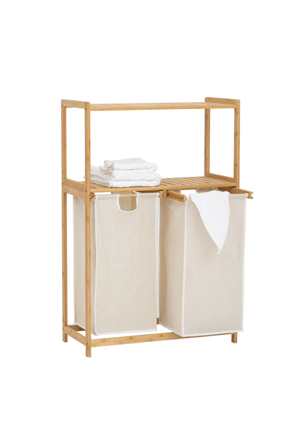 Raft din bambus cu coș pentru rufe TIDY BOX, 72 x 33 x 109 cm
