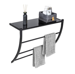 Suport de perete negru cu poliță de sticlă, Tarderia, WENKO