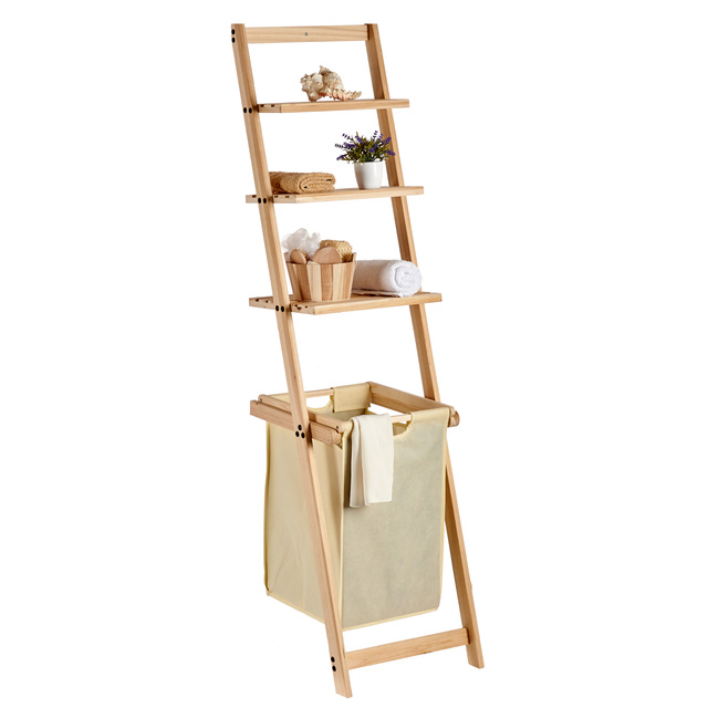 Raft de baie cu coș pentru rufe CLEAR, 156,5 x 41 x 4 cm