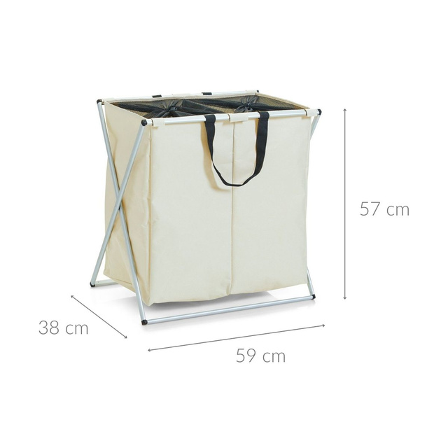 Recipient pentru rufe, coș cu 2 compartimente pentru rufe murdare de 128 litri, ZELLER, bej