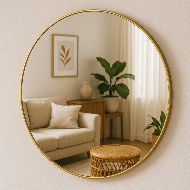 Oglindă rotundă NOOR, ramă metalică, culoare aurie, Ø 80 cm