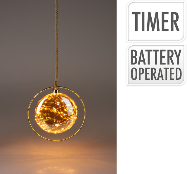 Decorațiune luminoasă din sticlă LED cu timer, Ø 18 cm