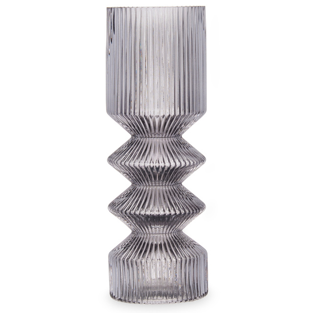 Vaza tubulara de sticla, canelata, 8 x 23 cm