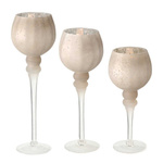 Set 3 sfeșnice din sticlă, pahare înalte, șampanie