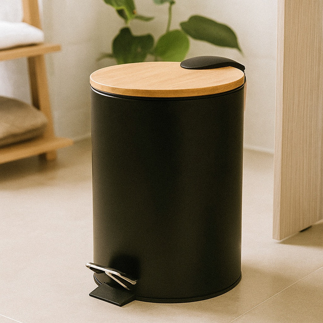 Coș de baie ZETRU, 3 l, cu capac din bambus