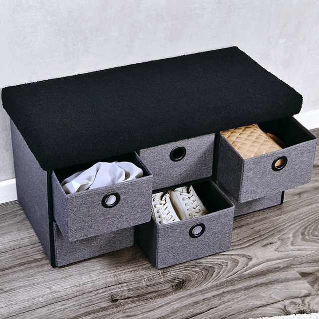 Bancheta pentru hol din imitatie de in, 6 sertare