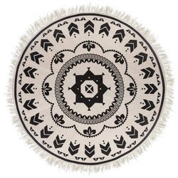 Covor decorativ în stil boho, culori alb-negru, Ø 120 cm