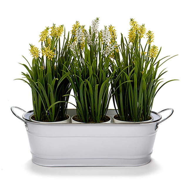 Husa ghiveci din zinc, alb, 11 x 32,5 x 10,5 cm