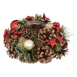 Sfesnic cu conuri de pin si globuri, 19 cm