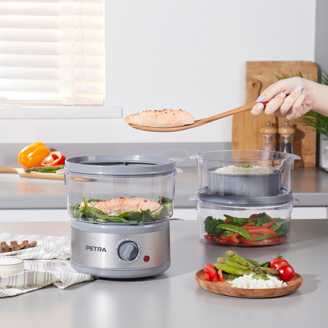 Aparat de gătit cu aburi cu 3 niveluri PETRA, 500 W, 7,5 l