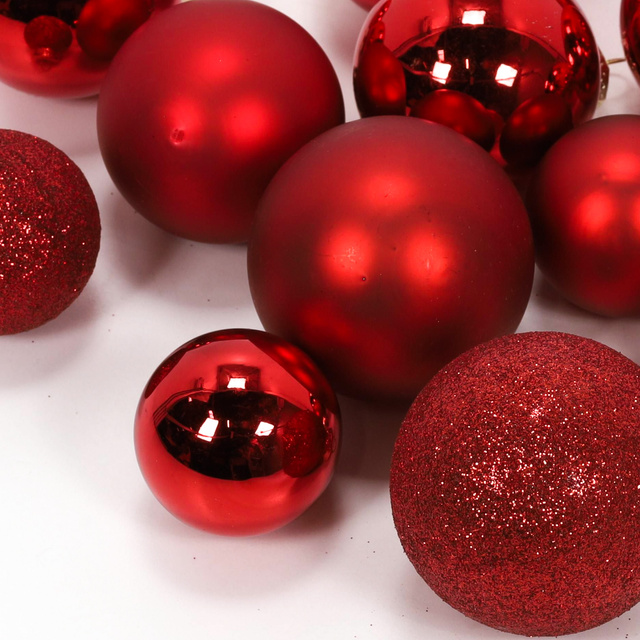 Globuri de sticlă pentru brad în diferite dimensiuni, roșii, 34 buc.