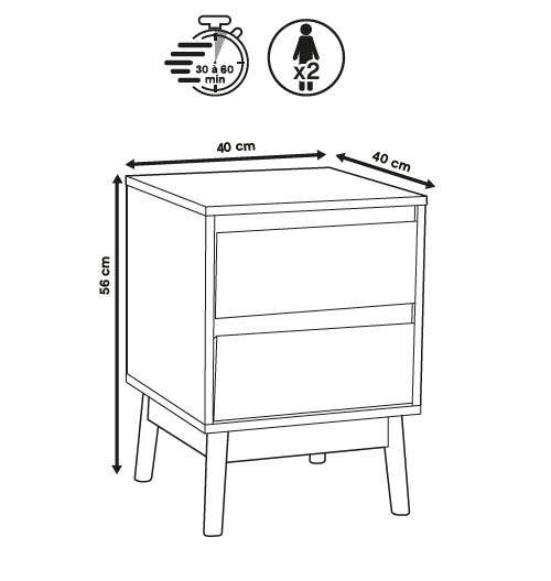 Noptiera ABANA, 2 sertare, 40 x 40 x 56 cm
