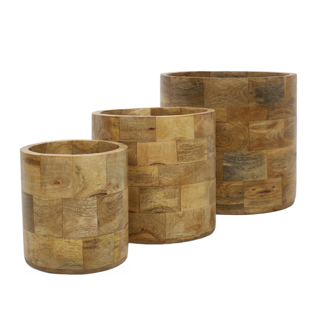 Masche pentru ghivece OLLI din lemn de mango, 3 bucăți