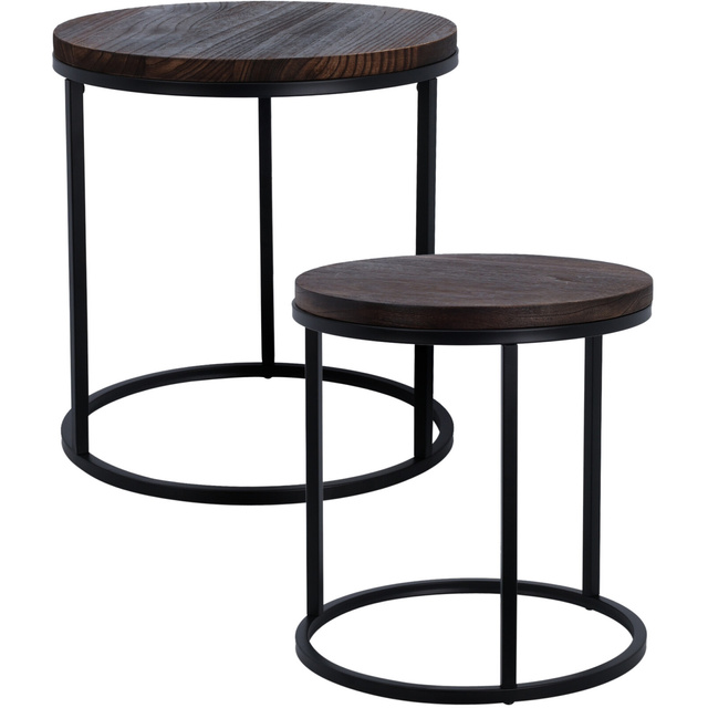 Set de mese de cafea cu blat din lemn de paulownia, cadru metalic, 2 bucăți, Ø 43 cm, Ø 38 cm