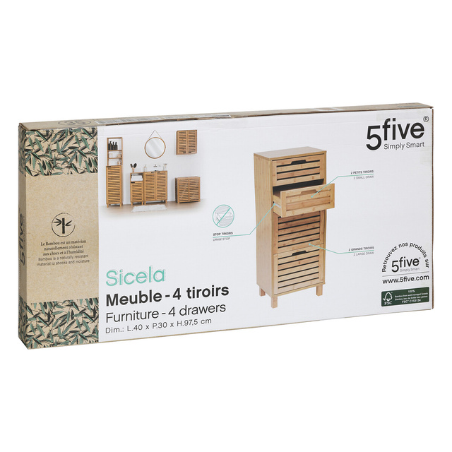 Dulap de baie înalt, SICELA, cu 4 sertare, 40 x 30 x 97,5 cm