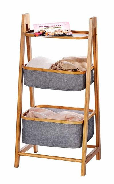 Bibliotecă cu două rafturi BAHARI, două coșuri cu structură din bambus, Wenko