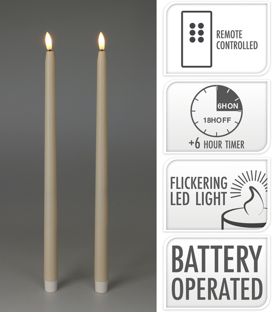 Lumânări de masă din ceară cu LED, 38 cm