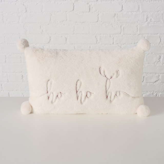 Perna pufoasă cu inscripție brodată și pompoane NAVID, 35 x 55 cm