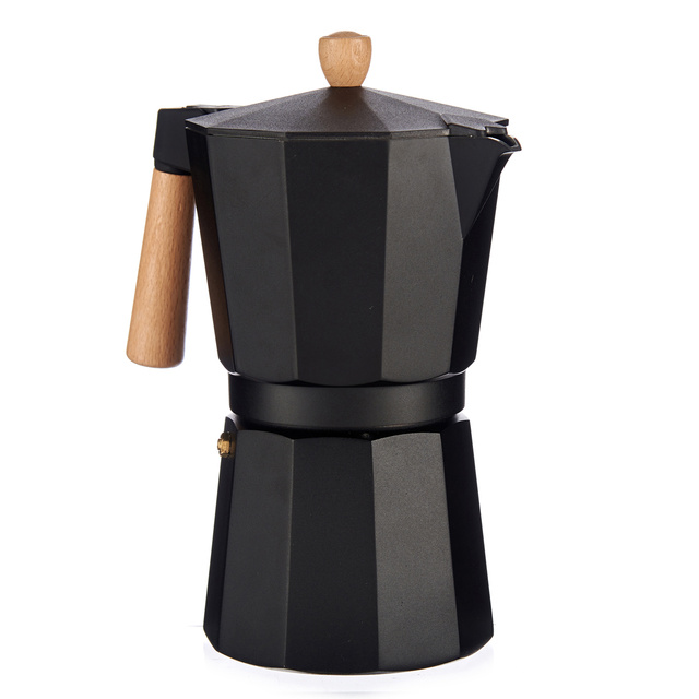 Cafetiera din aluminiu cu maner din lemn, 12 cesti