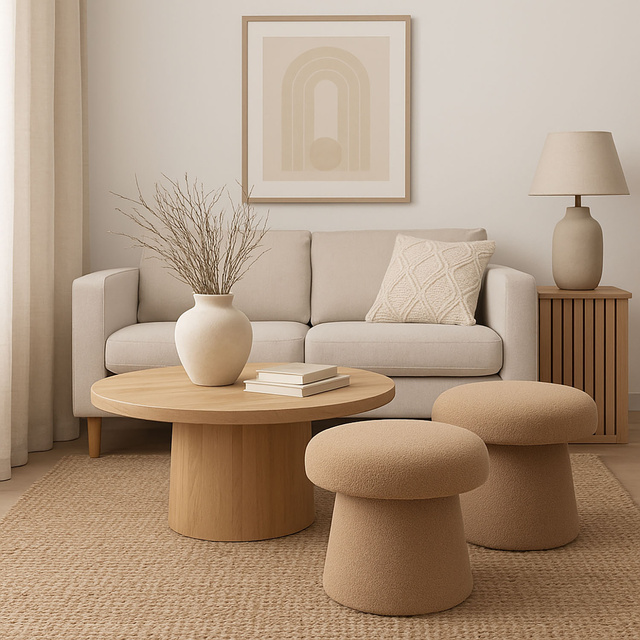 Puf rotund tapițat TEDDY ciupercă boucle, Ø 43 x 38 cm