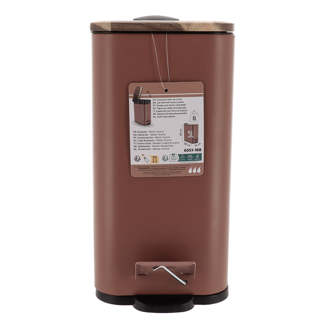 Coș de gunoi îngust pentru baie MONO cu capac din lemn, 5 l