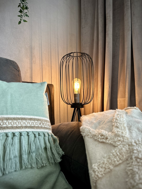 Perna decorativa din bumbac cu decor de iuta si franjuri JANARA, 45 x 45 cm