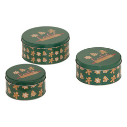 Recipient rotund pentru biscuiți, metal, 3 bucăți, verde