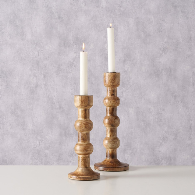 Set 2 sfeșnice  din lemn  sculptate Bubbles,  maro