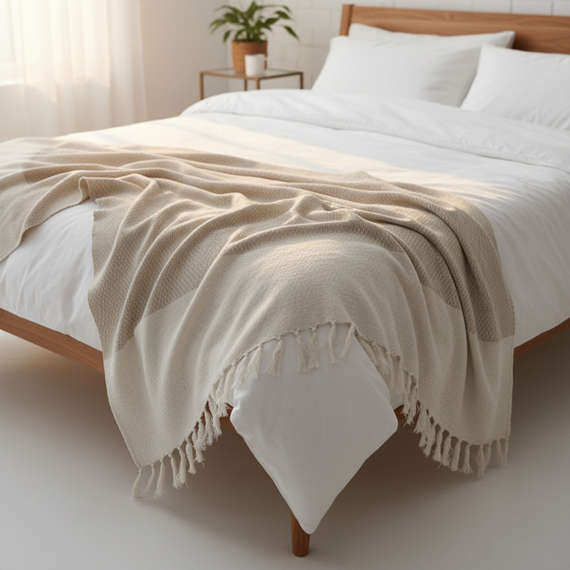 Pătură din bumbac pentru pat, 130 x 160 cm, bej