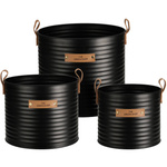 Vaze metalice negre The Green Shop, cutie cu manere si inscriptie, 3 bucati