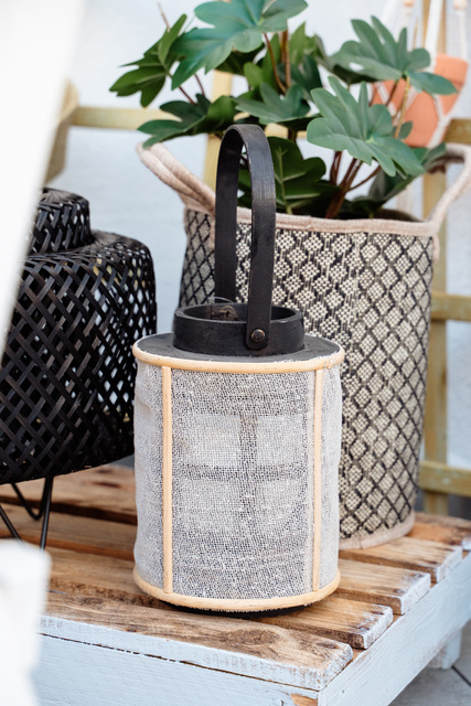 Felinar din bambus cu corp metalic, Ø 17 x 22 cm