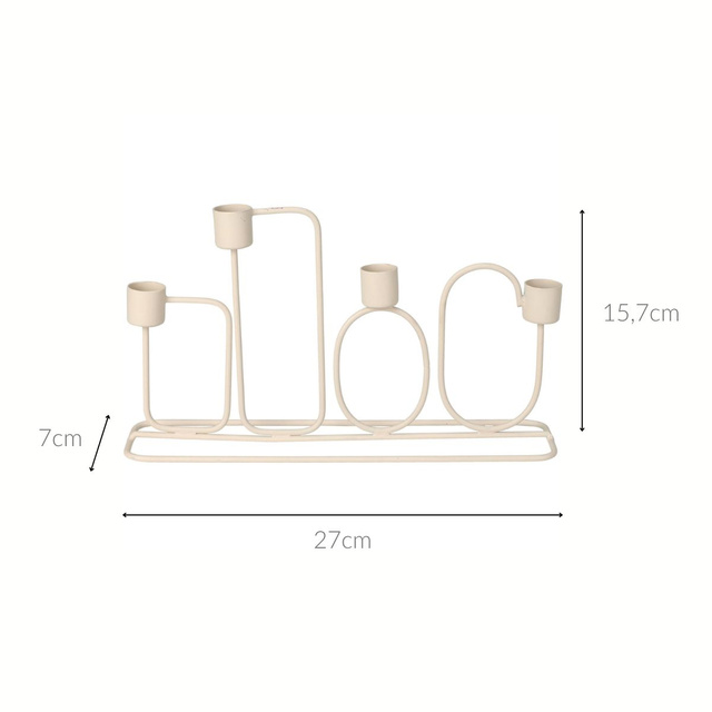 Candelabru metalic de culoare gri deschis pentru 4 lumânări, 27 x 15,7 cm