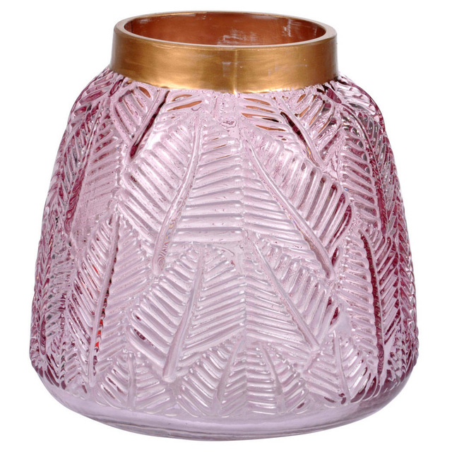 Vaza cu flori din sticla VEGETAL, 15 cm, roz cu decor auriu