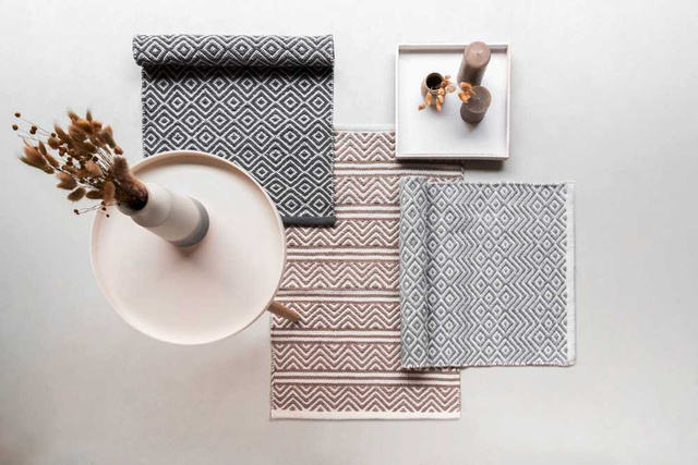 Covor de baie SHAKI, poliester reciclat, bej, model etnic, WENKO