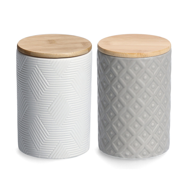 Borcan canelat, ceramic cu capac, pentru produse vrac, 770 ml