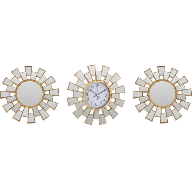 Oglinzi decorative in rame geometrice, 2 bucati + ceas de perete