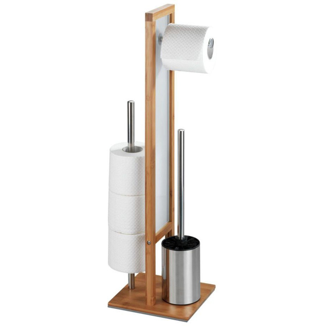 Perie WC cu suport hartie igienica RIVALTA, 3in1, Bambus, 70x23x18 cm, WENKO