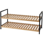Raft pentru pantofi, 2 niveluri, cadru din bambus și metal, 70 x 30 x 32 cm