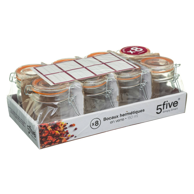 Borcan de sticla cu capac si clip, 150 ml, 8 buc