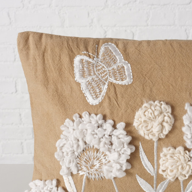 Perna decorativă brodată MARIELLE cu flori, 49 x 29,3 cm